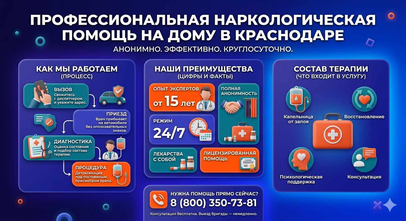 Инфографика о принципах лечения алкоголизма на дому в Заозёрном: этапы вызова нарколога, преимущества анонимной детоксикации и состав медицинской помощи.